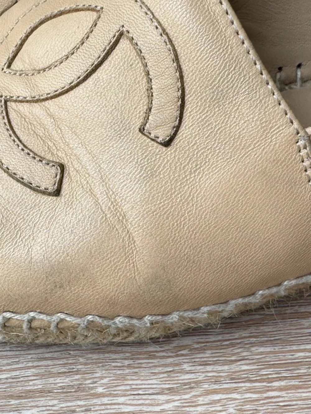 CHANEL Beige and Black Espadrille Flats